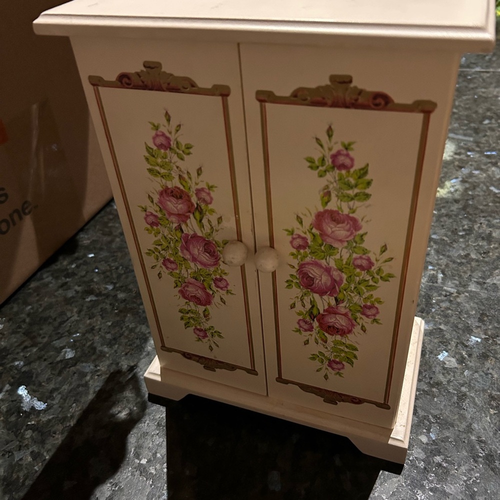 Anthropologie Floral White Wooden Jewelry cabinet holder Armoire
